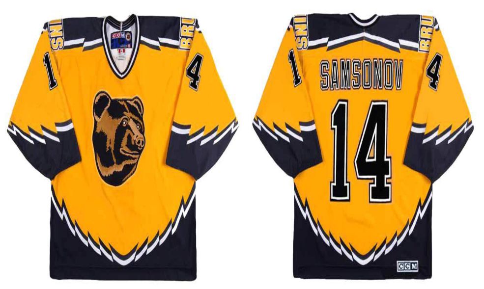 2019 Men Boston Bruins #14 Samsonov Yellow CCM NHL jerseys->boston bruins->NHL Jersey